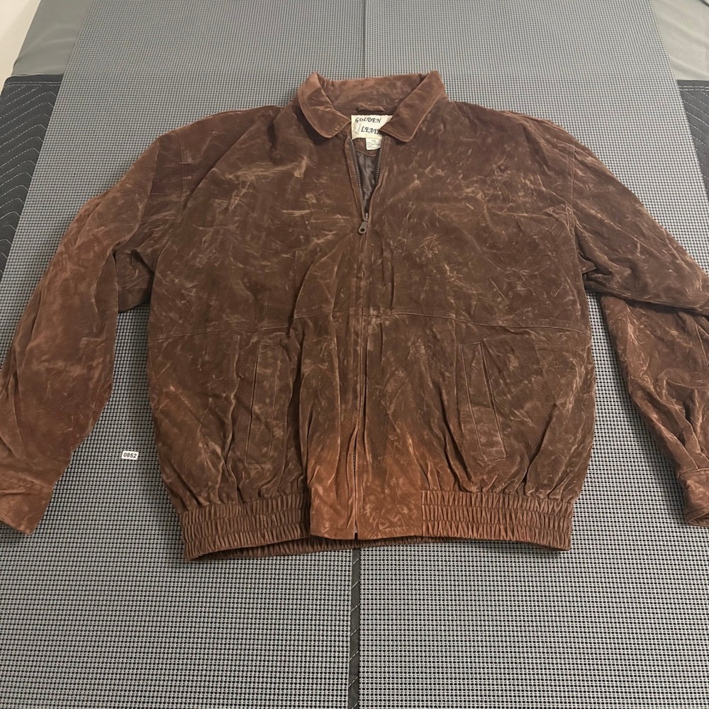 Golden Leather Men's Brown Distressed Faux Leather Bomber Jacket XXL